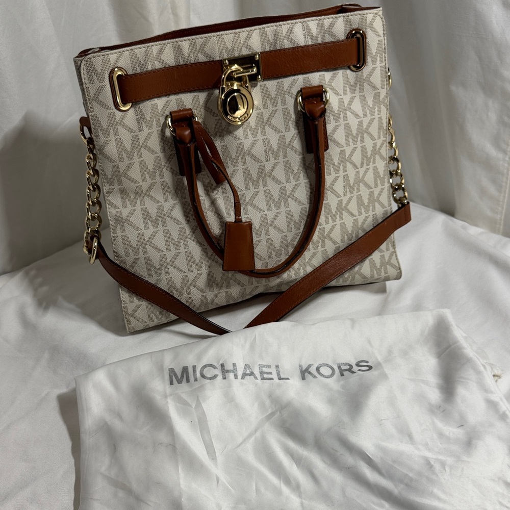 Michael Kors Tan and Cream MK Tote